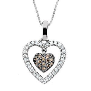 Two Tone Diamond Heart Necklace in 14k White Gold